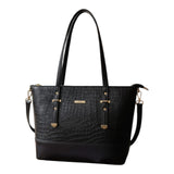 Crocodile Textured Tote Bag (Black)