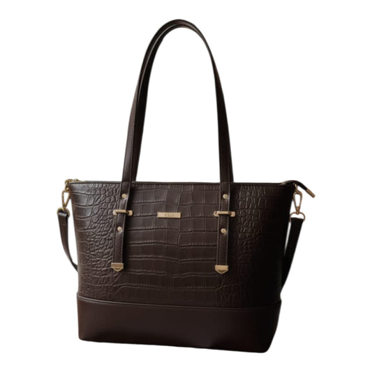 Crocodile Textured Tote Bag (Brown)
