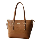 Crocodile Textured Tote Bag (Camel)